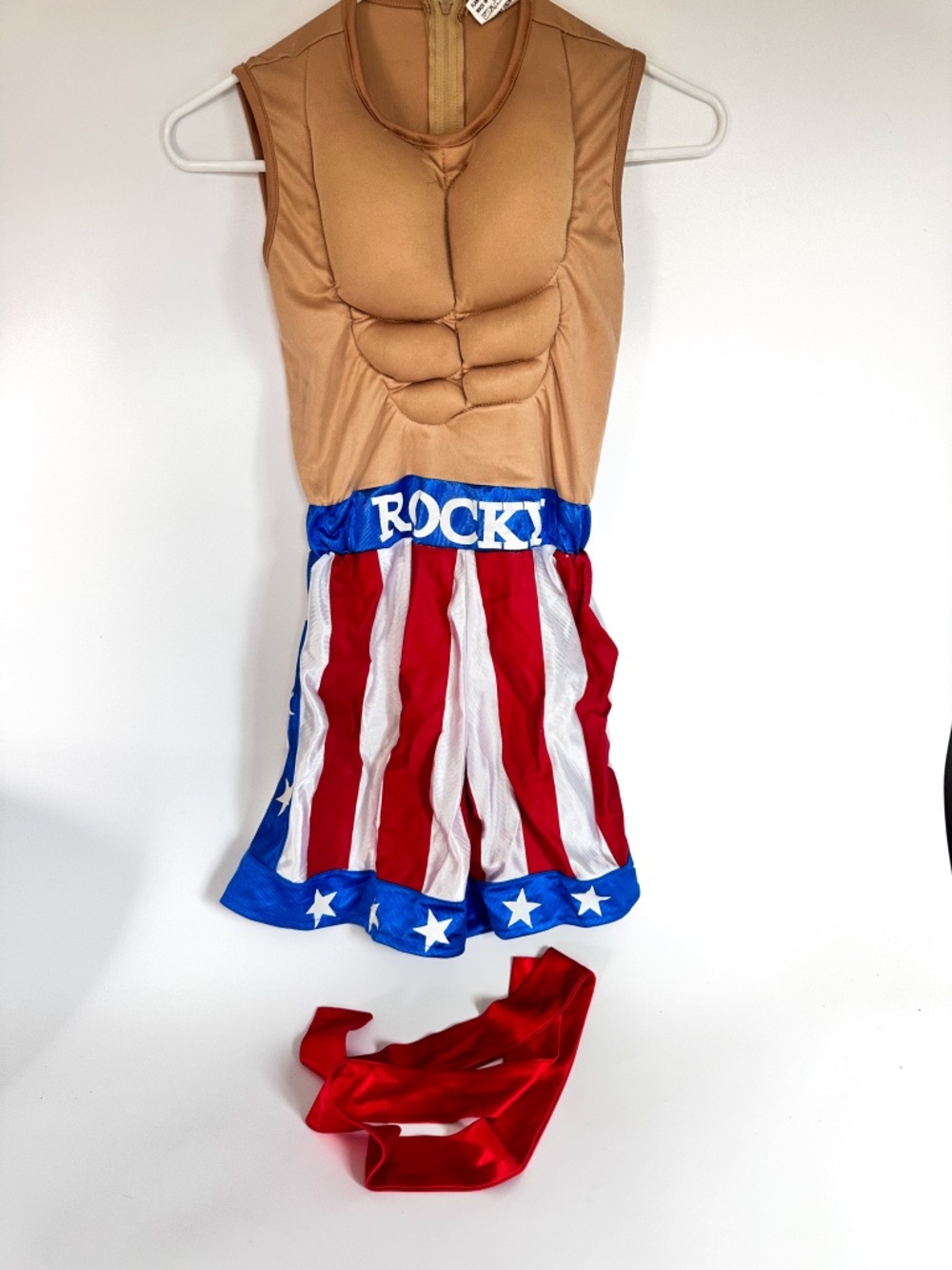 Rocky Balboa boxing costume featuring a muscle-padded top Child Size Medium